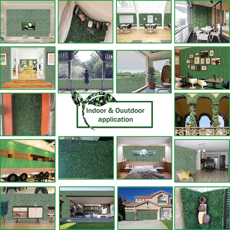 ODTORY Artificial Grass Wall Backdrop Panels: 10 by 10 in (24 Pcs) UV-Anti Greenery Boxwood Panels for Indoor Outdoor Green Wall Decor & Ivy Fence Covering Privacy - Image 5